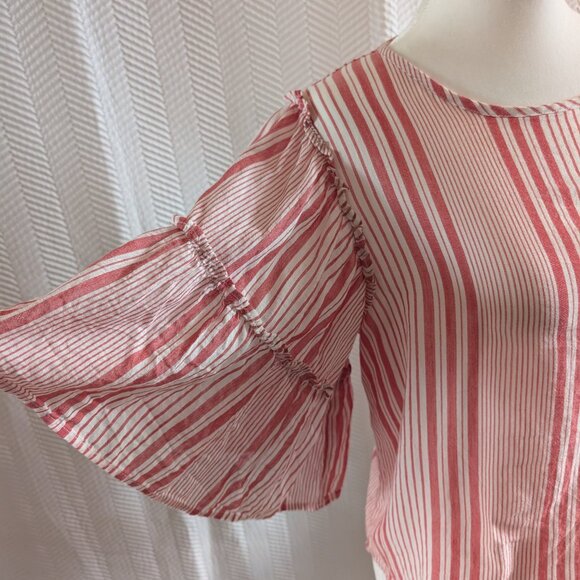 H&M Red White Stripe Ruffle Flutter Sleeve Blouse Boho Size 6 - Picture 6 of 11